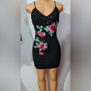Floral Embroidered Black Dress size medium